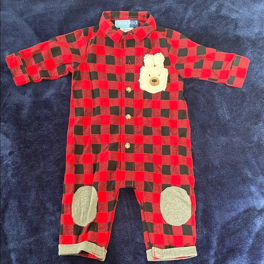 Cracker Barrel Kids Plaid Footie with Bear Patch